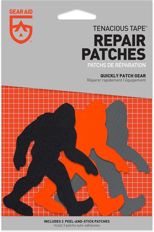 GEAR AID Tenacious Tape Repair Patches - Peel-and-Stick Nylon Patches for Outdoor Gear - Fix Rips & Tears, 3 Patches, Sasquatch