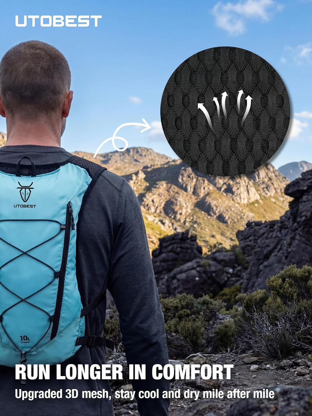 UTOBEST 10L Running Hydration Vest - Lightweight Adjustable Trail Running Backpack with 2L Bladder for Men & Women