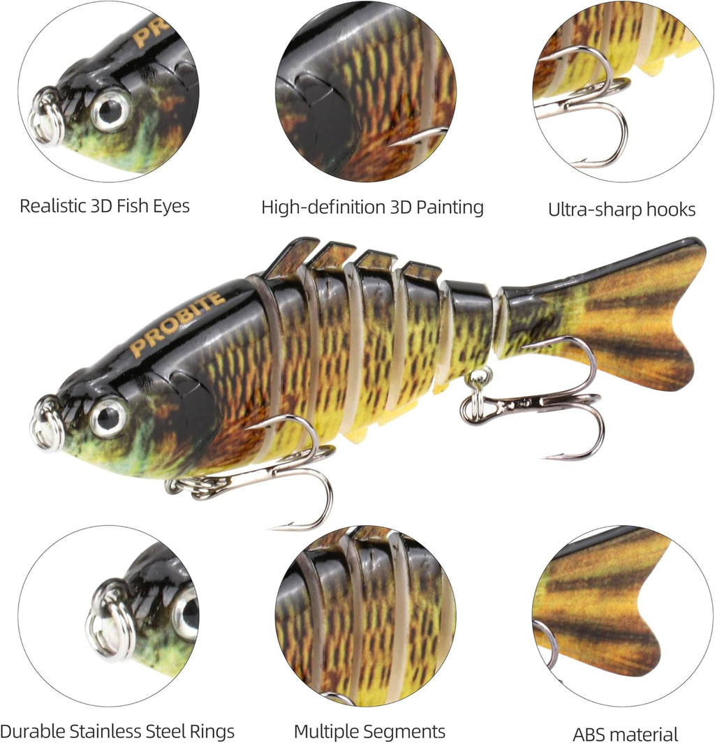 Skiennix 5PCS Lifelike Fishing Lures - Multi-Jointed Swimbait for Bass & Trout | Realistic Action with 3D Eyes