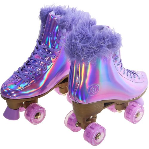 JajaHoho Roller Skates for Women, Holographic High Top Classic Rollerskates, Shiny Double-Row Purple Four Wheels Quad Skates for Girls Indoor & Outdoor (Lilac, Size 9)