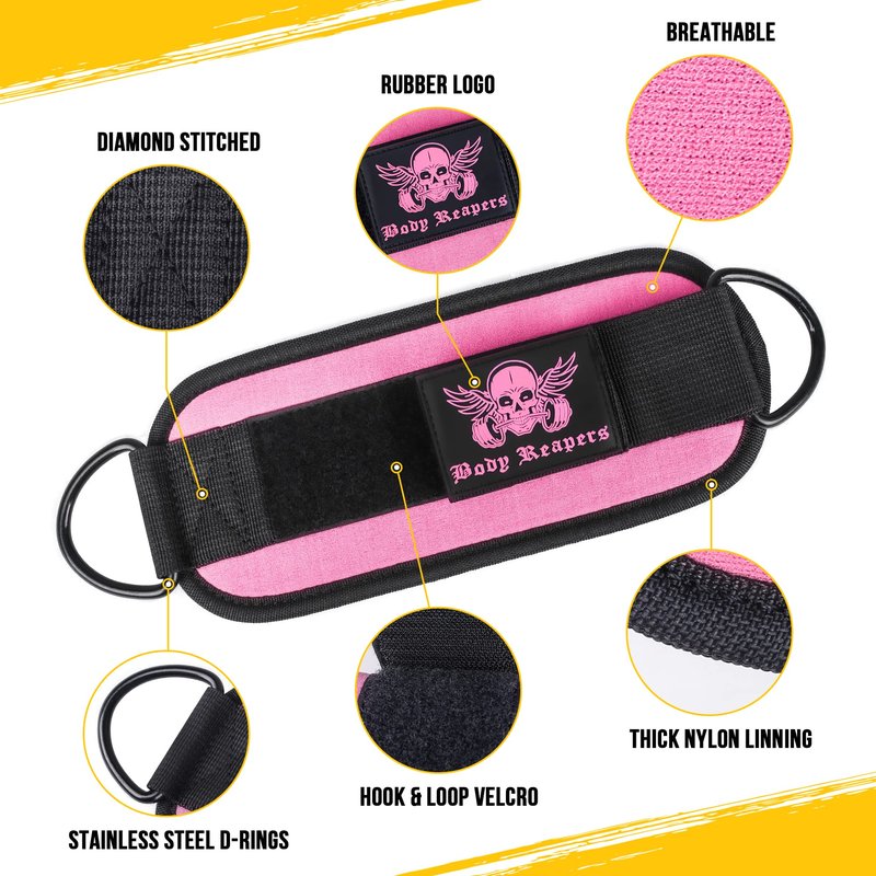 Body Reapers Workout Ankle Straps for Cable Machine Women, Ankle Cuff Cable Attachment, Ankle Clips for Cable Machine, Glute Kick Back Ankle Straps, Glute Workout, Lower Body Exercises - Pair