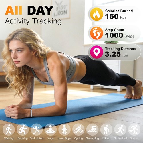 Srotek Smart Bracelet, Health Activity Fitness Trackers, 24/7 Heart Rate, HRV, Blood Oxygen & Stress Monitor, 24H Sleep Tracker, Smart Wristband Free APP for iOS & Android, for Girls