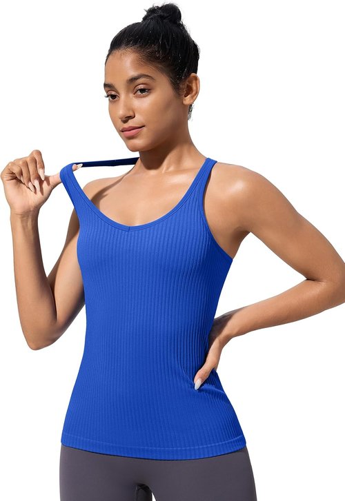 MathCat Workout Tank Tops - Seamless V-Neck Design with Built-In Bra for Fitness & Yoga