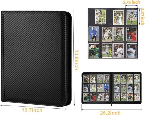 GERMUN Trading Card Binder - Premium 12 Pocket Album for 720 Cards | Double-Sided Carbon Black Cover