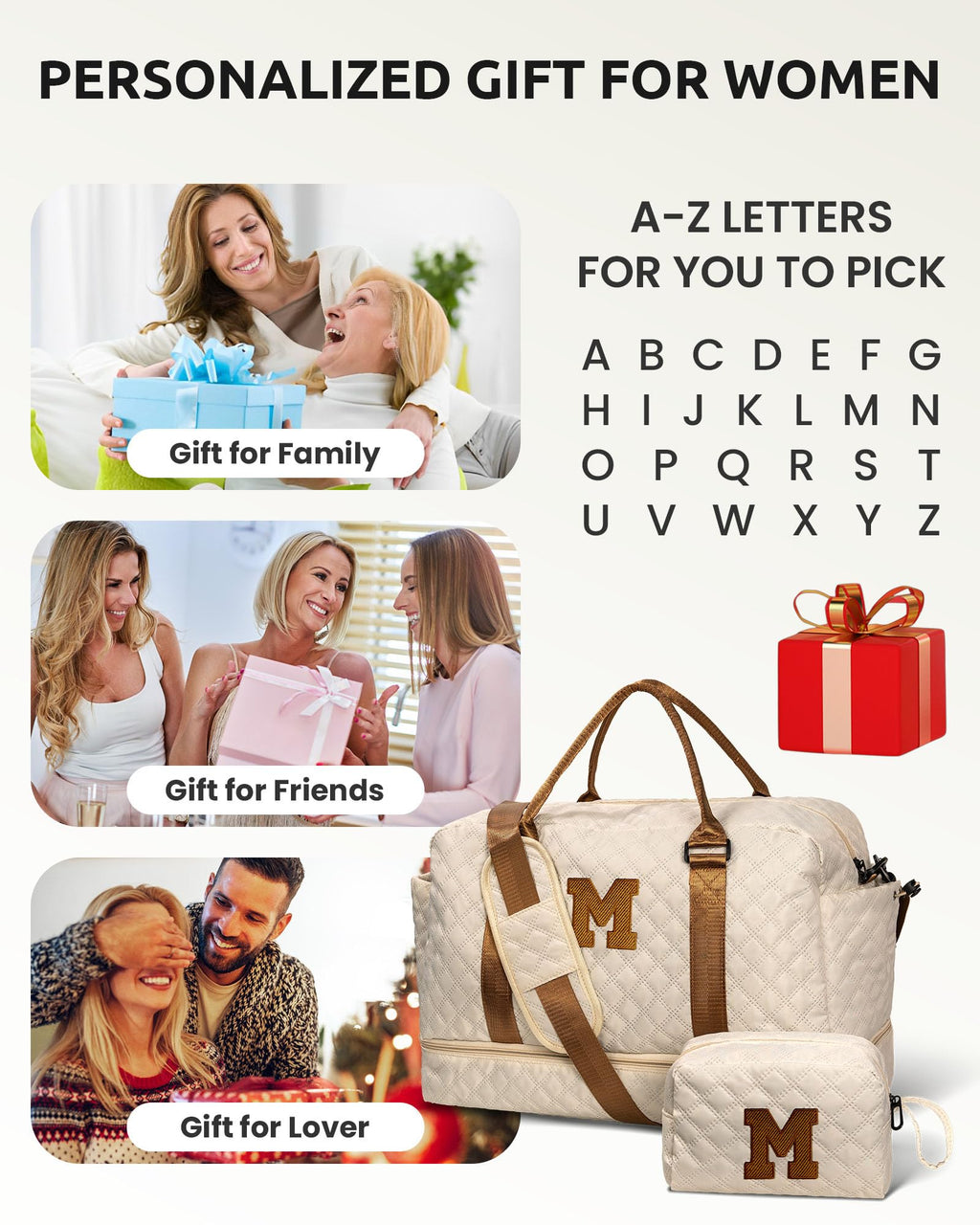 Vogewood Gifts for Teen-Girls - Initial Monogram Duffle Bag, Personalized Weekender Overnight Bag with Shoe & Makeup Compartments, Graduate Gift for Her (Letter H)