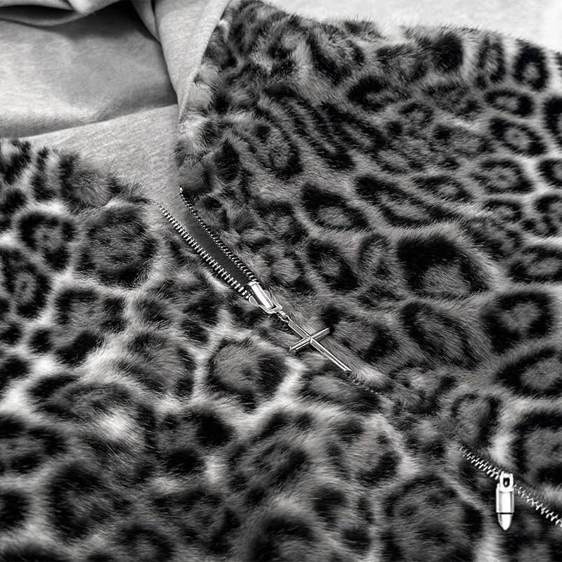 Leopard Print Reversible Hoodie Jacket - Grey Medium, CUTEGAL
