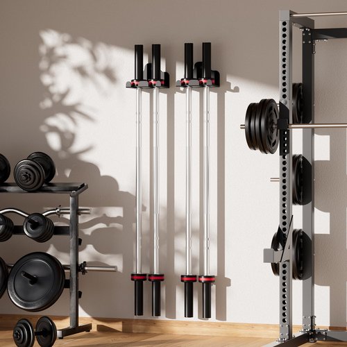 XZHXFX Barbell Wall Holder,Barbell wall Mount Hanger with 2 Bar Holders,Garage Gym Bar Wall Rack,Vertical Olympic Hanger wall Mount Rack,Space Saving Gym Accessory,Holds Under 33mm Bar Size(Black)