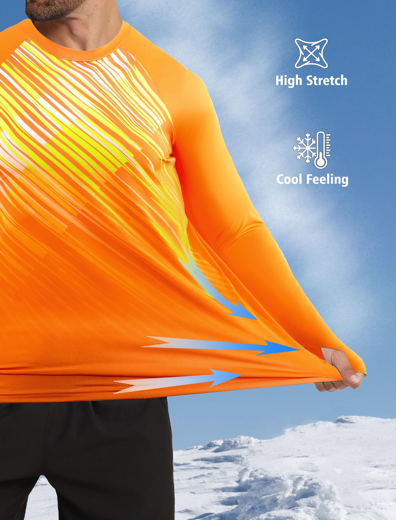 Men's Sun Protection UPF 50+ Long Sleeve Fishing Shirt for Men Quick Dry UV Rash Guard T-Shirt for Swim Running Athletic