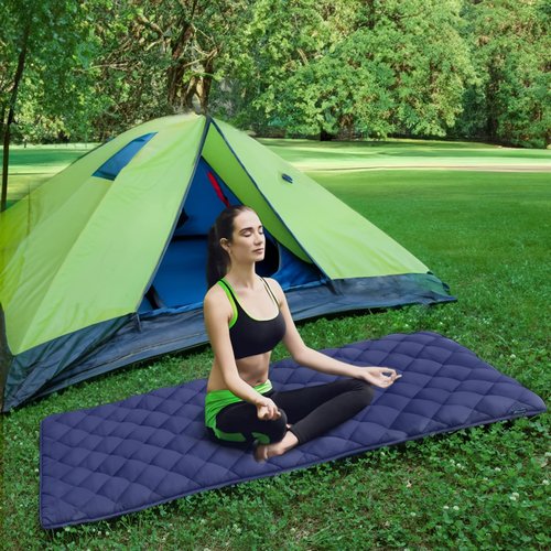 Cot Mattress Topper Pad Quilted, Non-Slip Super Soft Comfortable Cool Sleeping Pad 75"x30" for Camping Cot/Rv Bunk/Narrow Twin Beds, Navy