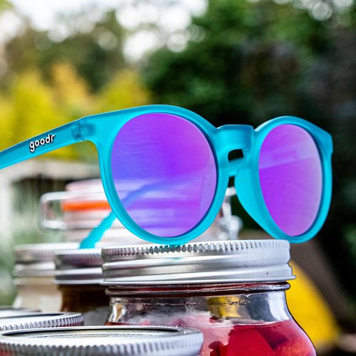 Goodr I Pickled These Myself Polarized Round Sunglasses - Teal Frames with Purple Pink Mirrored Lenses, UV400 Protection