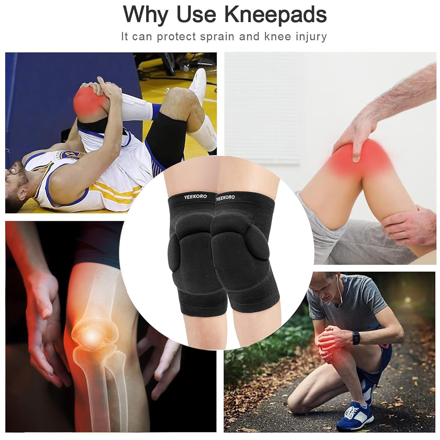 Skiennix Volleyball Knee Pads - Non-Slip Thick Sponge Protection for Men & Women | Large Size