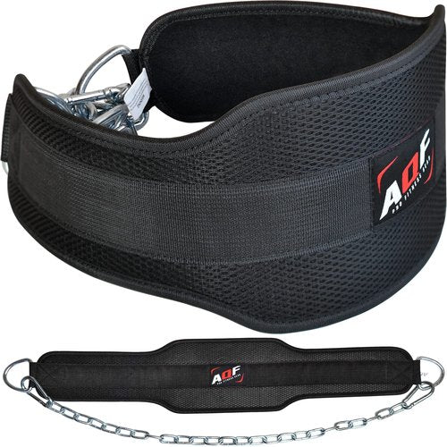 AQF Dip Belt for Weightlifting - Weight Belt with 36" Heavy Duty Steel Chain - Neoprene Padded Back Support Gym Lifting Belt for Powerlifting, Bodybuilding, Squat, Fitness & Pull up Training