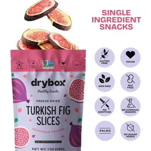 Drybox Freeze Dried Fig Slices | 100% Natural Fruit | Freeze Dried Fig Source | No Sugar & Additives | Healthy Snack & Topping for Beverages or Recipes | Non-GMO, Vegan, Gluten Free, 1 oz 4 pack