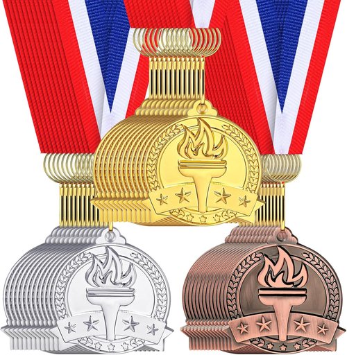 Landical Gold, Silver, Bronze Medals - 2" Torch Award Medals with Neck Ribbon for Sports Events