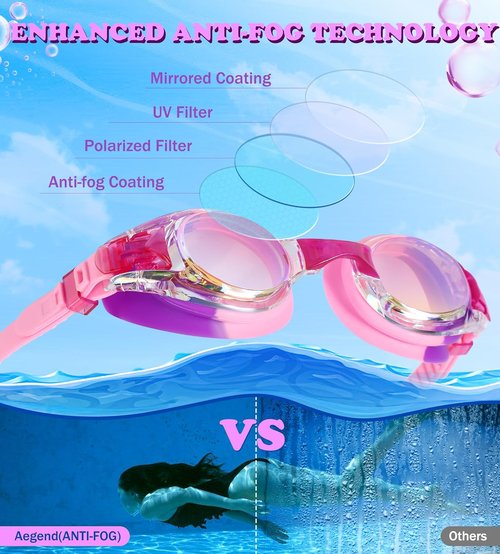 Aegend Kids Swimming Goggles - Anti-Fog, UV Protection | 2-Pack for Ages 4-16, Boys & Girls