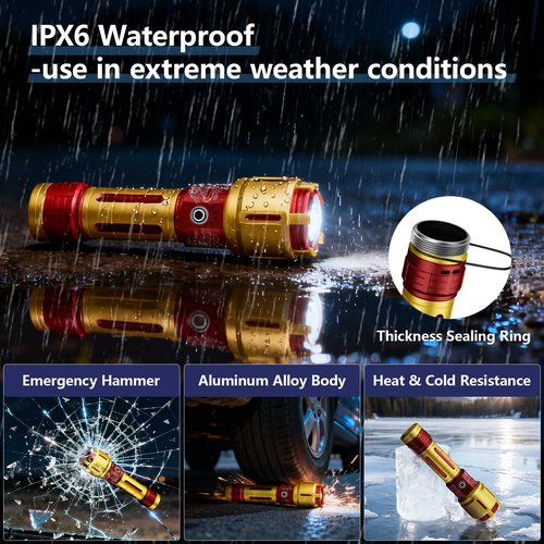 SKYFIRE 2503 LED Rechargeable Flashlights, 10000mAh Super Bright 3000 High Lumens Flashlight Zoomable Tactical Flash Light 10 Modes Waterproof for Home Camping Emergencies Outdoor Hiking Christmas Red