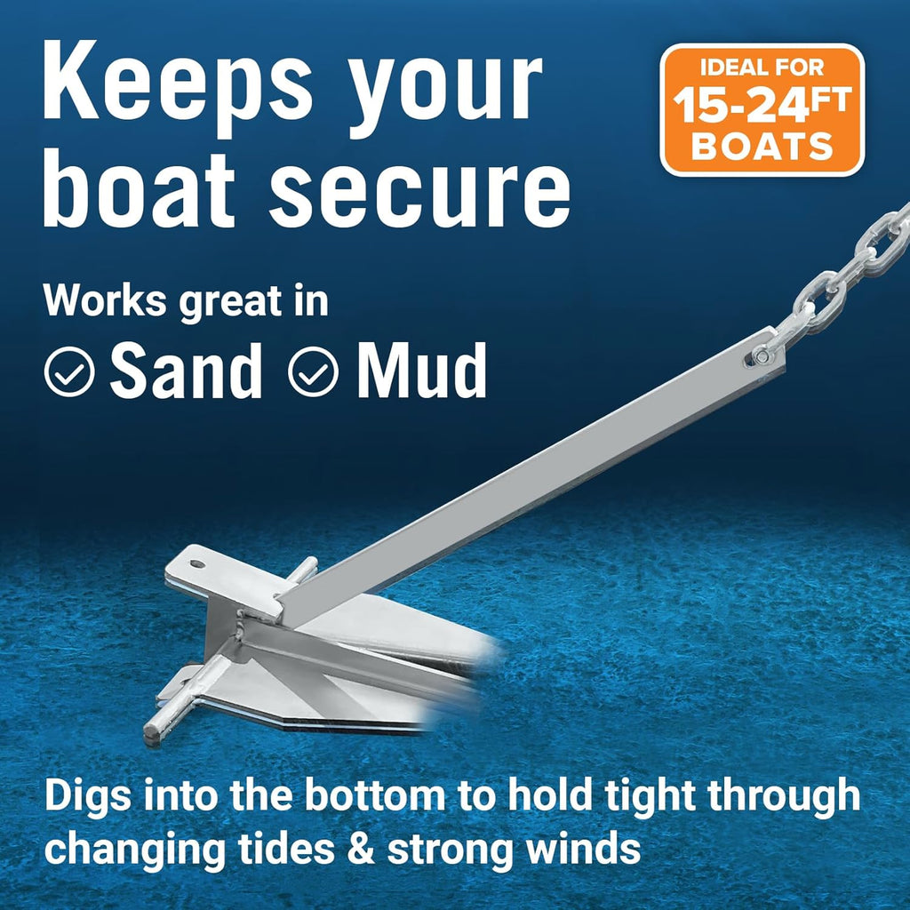 Better Boat Heavy Duty Fluke Boat Anchor Kit - Galvanized Steel with Rope & Chain | Multiple Sizes Available