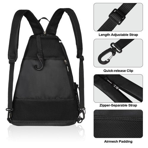 ALOOF Pickleball Bag for Man and Women, Adjustable Pickleball, Racketball Sling Bag, Backpack With Water Bottle Holder for Men, Black