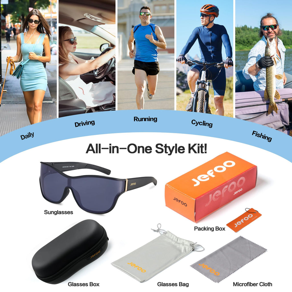 Jefoo Fit Over Glasses Oversized Polarized Sports Sunglasses for Women Men Trendy Retro Sun Glasses UV400 Protection