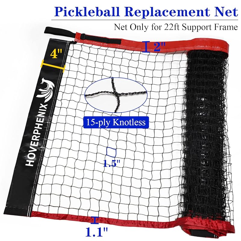 Hoverphenix 22x3ft Pickleball Net Replacement - Black & Red, Outdoor/Indoor