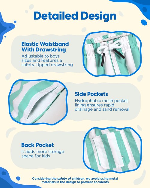 maamgic Boys Swim Trunks Toddler Swim Shorts Little Boys Bathing Suit Swimsuit Toddler Boy Swimwear,Stripe Greenwhite,2 T