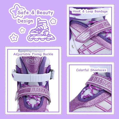 Kids Inline Skates for Girls Boys Beginners Adjustable, All 8 Wheels Illuminating. (Purple, Small (12J-2))