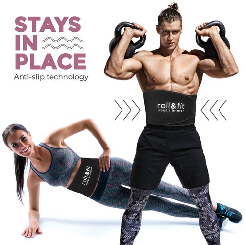 Roll & Fit Waist Trimmers for Men and Women (Black, Medium)