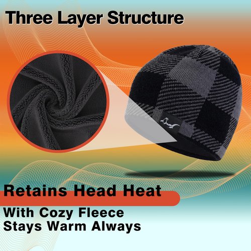 Waterproof, Windproof, Breathable Beanie Hat,Keep Your Head Warm and Completely Dry. (US, Alpha, One Size, Grey -Black)