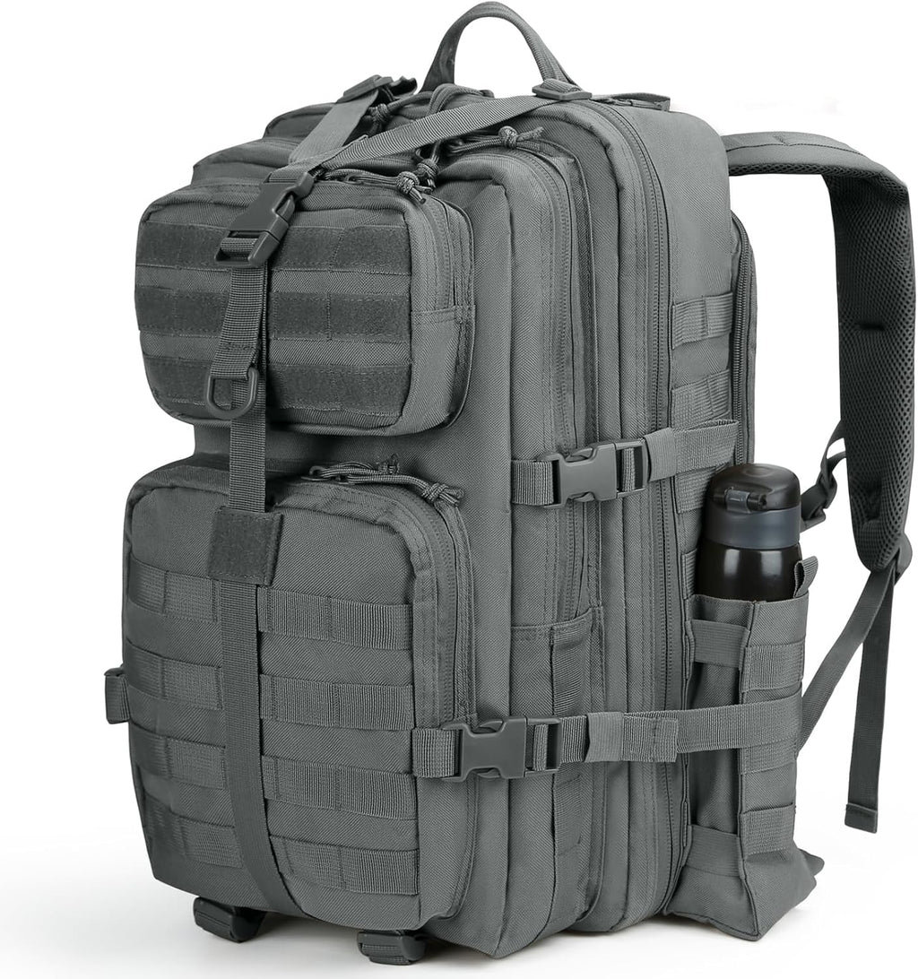 REEWBOW GEAR 40L Tactical Backpack - Heavy Duty Military Daypack for Men | Grey with Bottle Holder