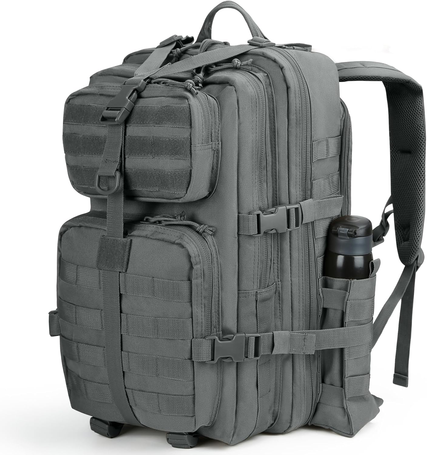 REEWBOW GEAR 40L Tactical Backpack - Heavy Duty Military Daypack for Men | Grey with Bottle Holder