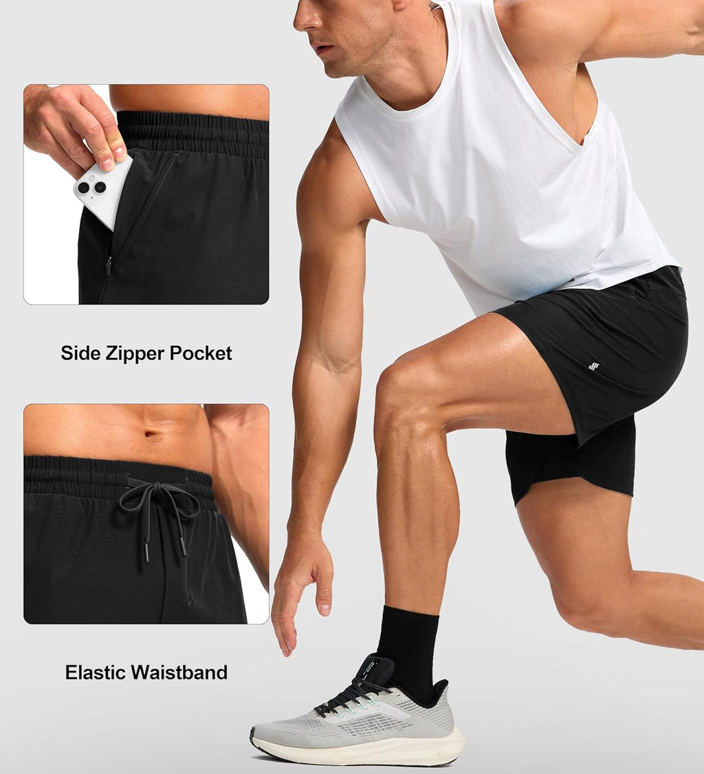 Soothfeel Men's Athletic Running Shorts - Quick Dry 5/7 Inch with Zipper Pocket for Gym & Tennis