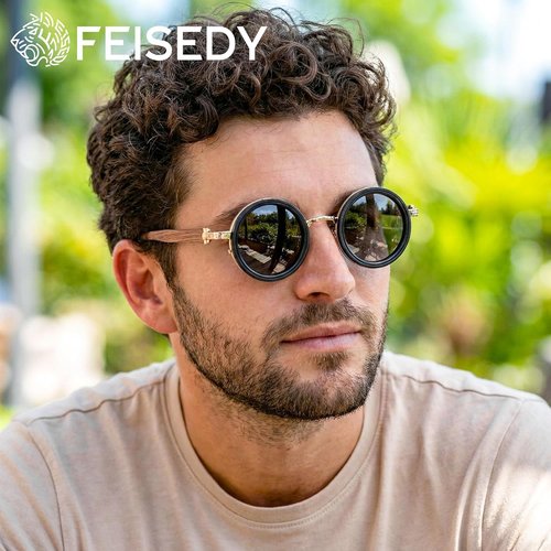 FEISEDY Polarized Sunglasses - Adjustable Manual Dimming | Wood-Grain Temples, UV400 Protection