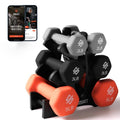 SQUATZ Dumbbell Weights Set with Stand, 20bs Neoprene Coated Weights, Hex Shape Anti Slip and Roll Dumbbells for Exercise, Training, Fitness, Yoga, 3 pairs( 3,5, 8Lbs Each)