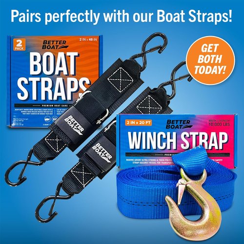 Boat Trailer Winch Strap - Heavy Duty 2 Inch x 20 Feet, 10,000 Lbs Capacity with Hook