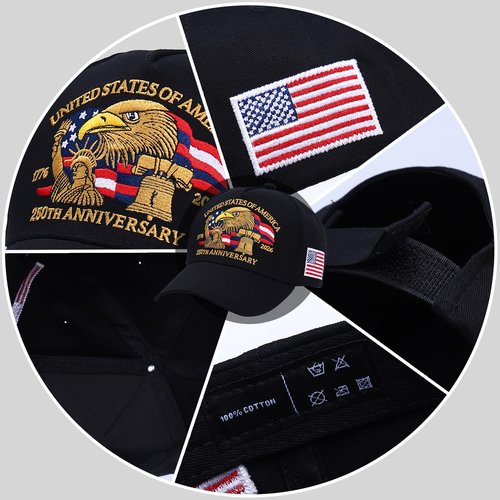 Zolquatra 250th Anniversary USA Hat - Adjustable Unisex Cap with 1776-2026 Embroidery for Men and Women(Black)