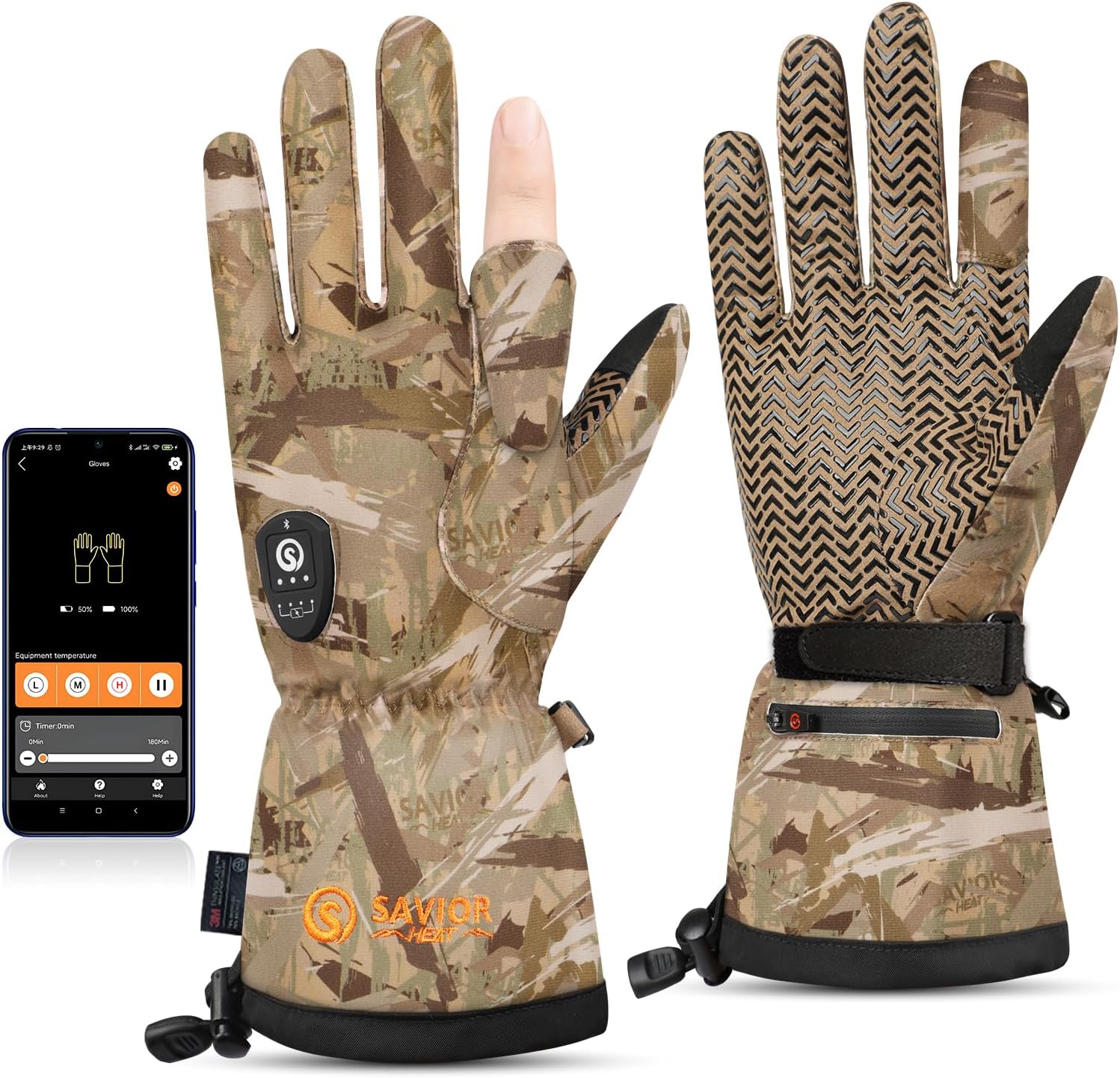 SAVIOR HEAT Heated Gloves - Upgraded Waterproof Electric Gloves for Hunting | 11H Type-C Camo Design