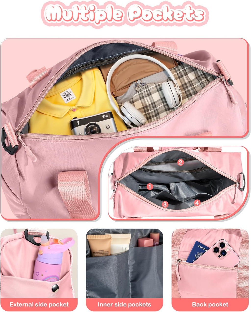 Skiennix Girls Gym Bag - Personalized Weekender Tote with Shoe Compartment & Makeup Pouch | Ideal Graduation Gift for Kids (Letter K)