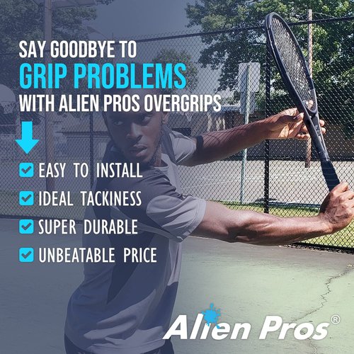 ALIEN PROS Tennis Racket Grip Tape (C-Tac) - Precut and Advanced Tac Feel Tennis Grip 4 Pack Blue - Tennis Overgrip Grip Tape Tennis Racket - Wrap Your Racquet for High Performance