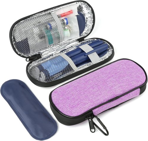 Insulin Pen Cooler by [Brand Name] - Travel Case with 2 Reusable TSA-Approved Ice Packs | Purple Insulated Bag for Diabetic Supplies