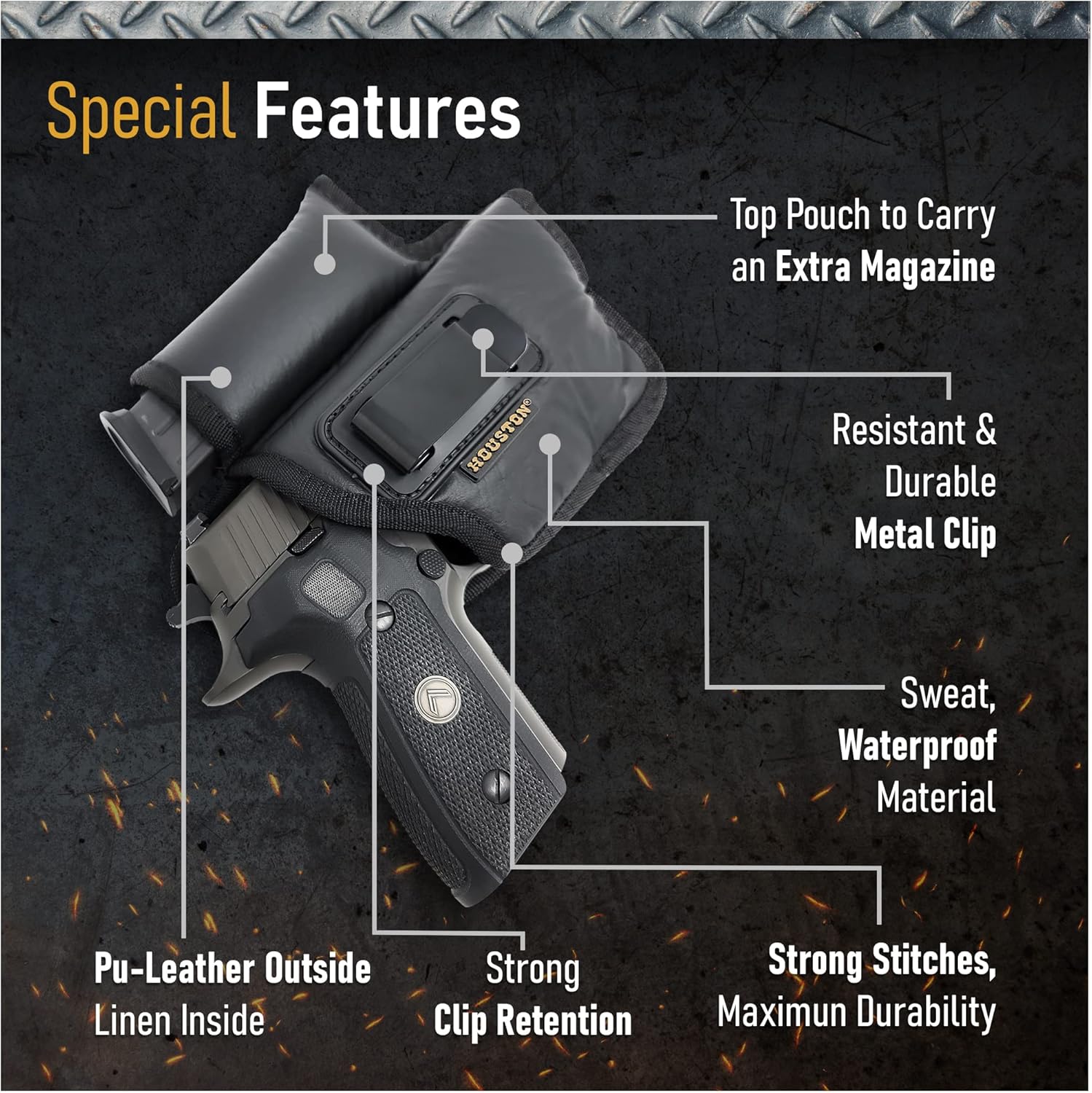 Skiennix IWB Pistol Holster - Eco Leather with Mag Pouch for Glock 17/19/21 & XDM (Right-Handed)