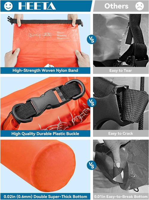 HEETA Waterproof Dry Bag - Lightweight Roll Top Storage Backpack with Phone Case | 5L/10L/20L/30L/40L Options for Travel, Swimming, and Camping