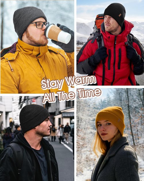 FURTALK Mens Beanie Fleece Lined Winter Hats Double Layered Stylish Knited Cuffed Plain Hat White