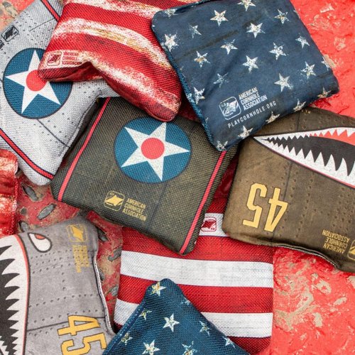 ACA Synergy Pro Cornhole Bags - Dual-Sided Regulation 6x6 Set of 4 | Patriotic Bomber Design
