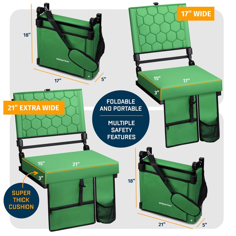 Folding Reclining Stadium Seats with Back Support for Bleachers, Bleacher Chairs with Back and Cushion Seating for Football, Camping Chair, Kayak Seat, Canoe, Paddle Board, Concerts, & Sports Events