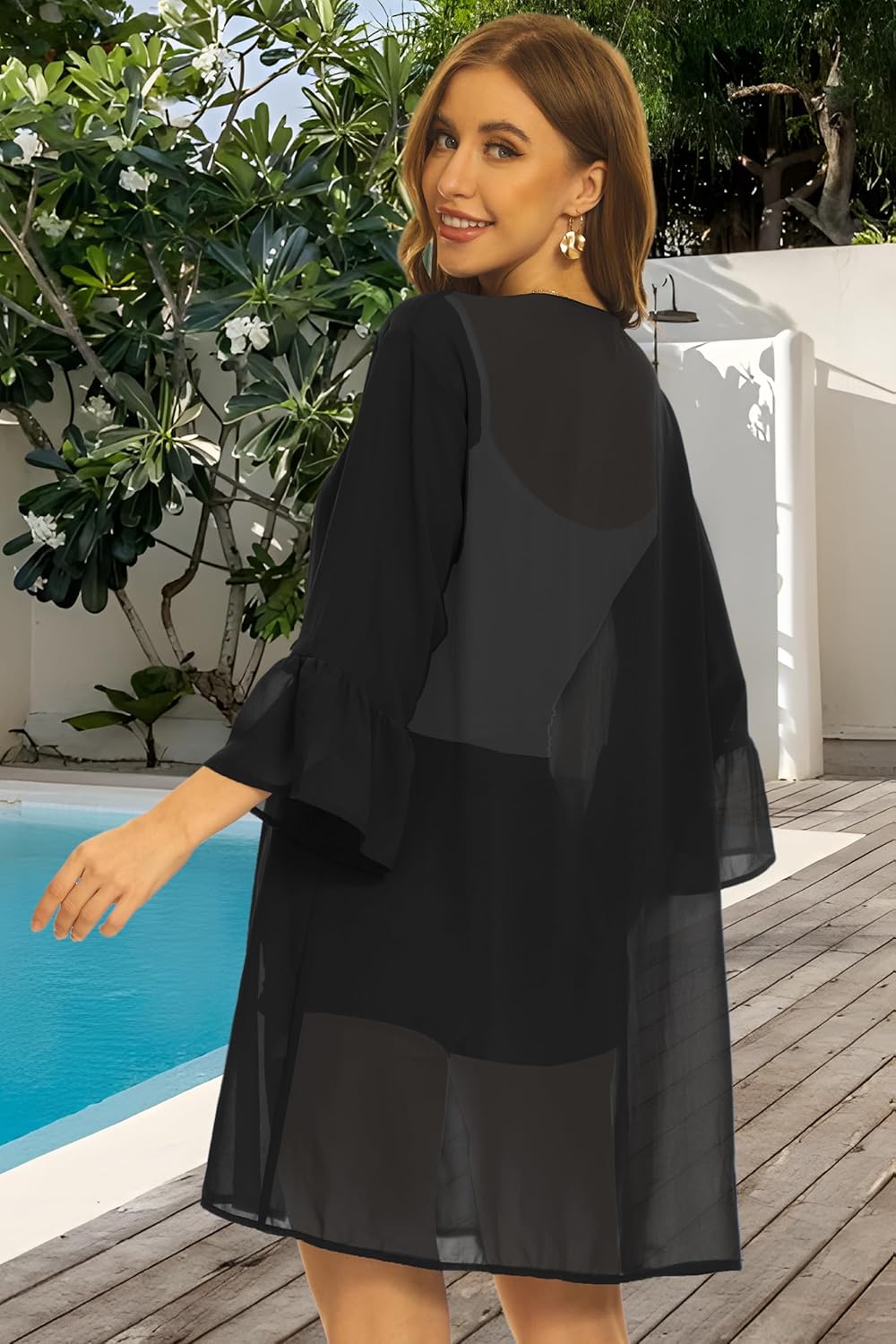 Womens Kimono for Summer Puff Sleeve Cardigan Casual Loose Fit Beach Cover Ups Resorts Swimwear 2026