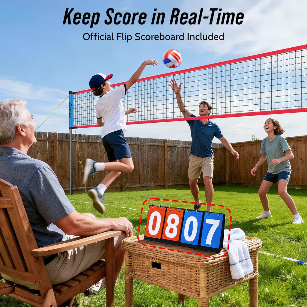 Volleyball Net Set by [Brand Name] - Adjustable Width & Height for Backyard or Beach | Complete with Pump, Scoreboard & Carry Bag