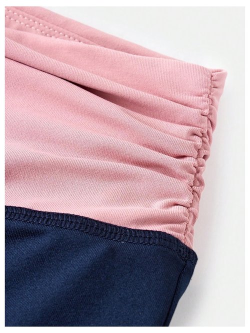 RoseSeek Girl's Fold Over Pants Color Block Low Rise Sweatpants Casual Yoga Pants Deep Blue 11Y