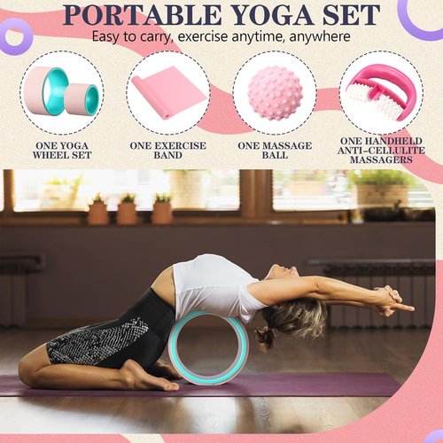 Arrowbash Yoga Wheel Set - 5 Pack Back Stretcher for Deep Tissue Massage & Pain Relief | Includes Foam Roller, Therapy Ball & Resistance Bands