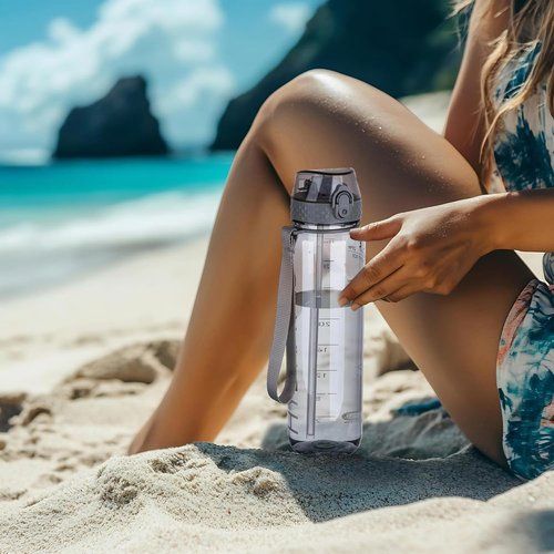 GOPPUS 32oz Clear Water Bottle - BPA-Free Tritan with Straw | Leakproof & Motivational for Gym, Hiking, Office