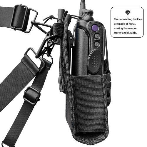 Radio Strap Holster with Anti-Sway Belt, Wide Strap, Soft Shoulder Pad, Adjustable Length, Durable material, Compatible with Various Types of Walkie-Talkies.